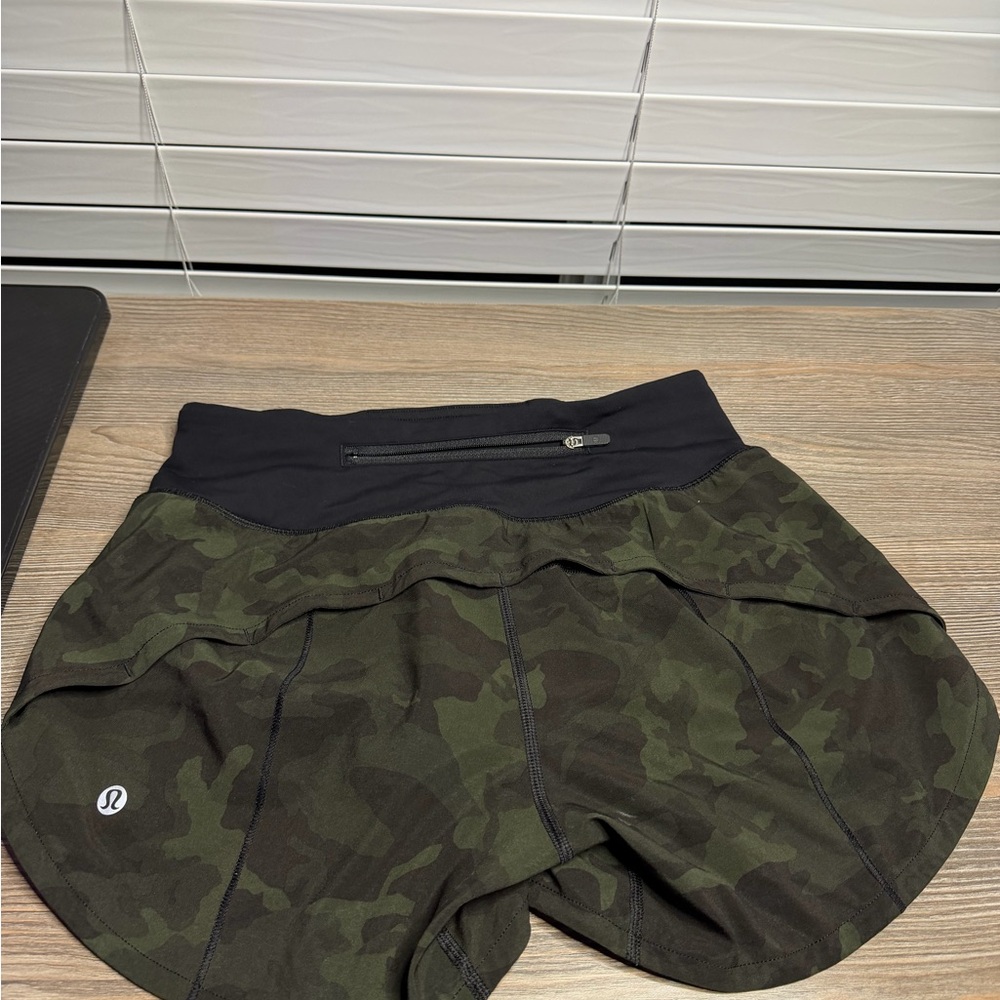 lululemon athletica Black and Green Camo Athletic Shorts